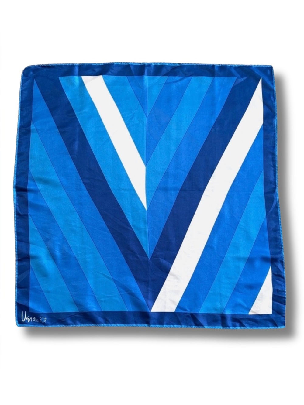 Vintage Vera Neumann Scarf Signed Ladybug Blue Geometric Mod Art Square